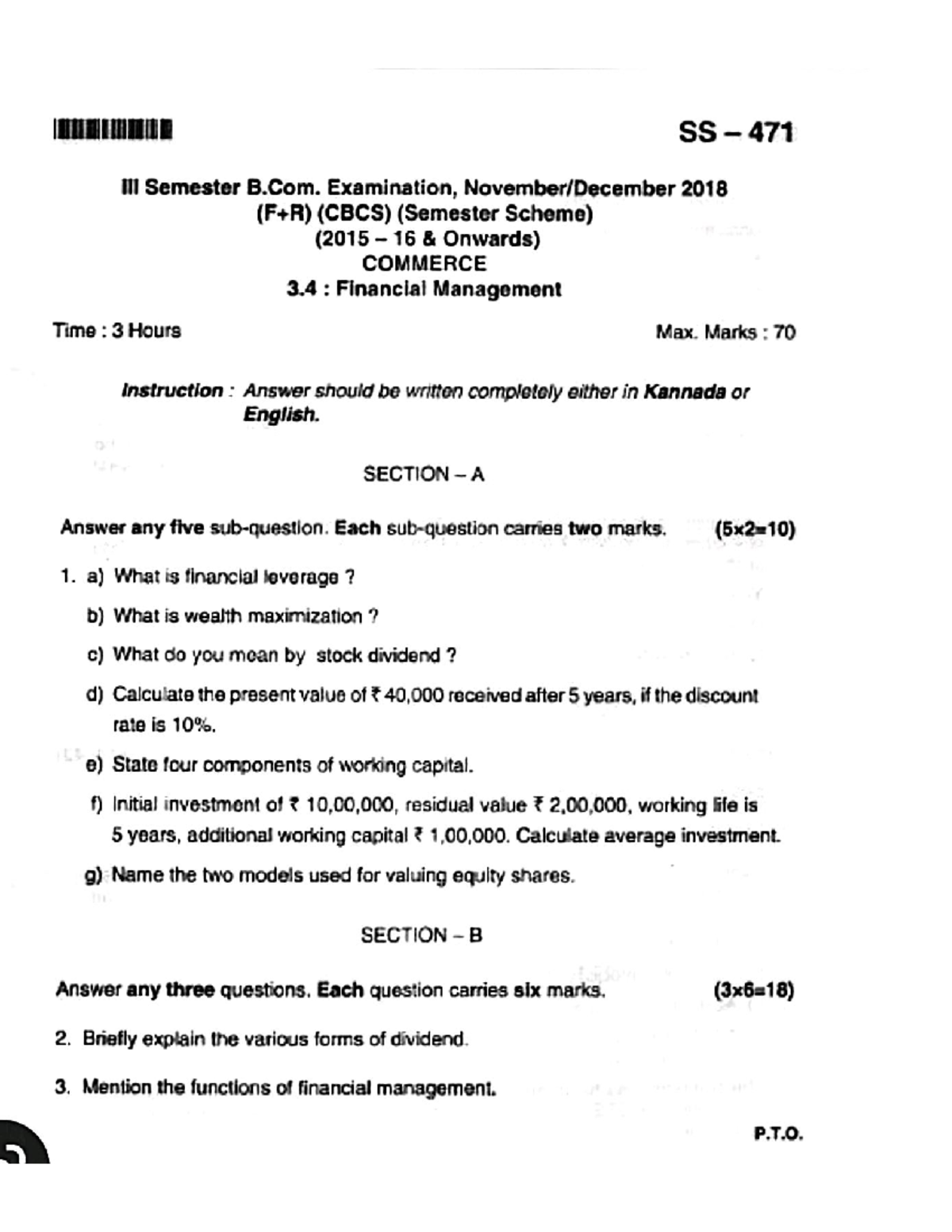 Financial Management Question Paper - Sample Questions & Answers - Studocu