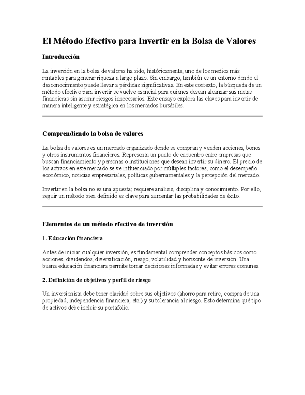 Método Efectivo para Invertir en la Bolsa de Valores: Claves y ...