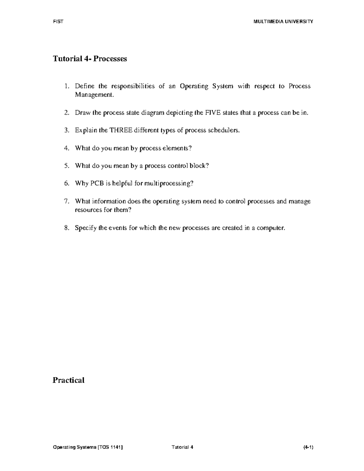 Operating Systems Tutorial 4: Process Management & Bash Scripting Lab ...