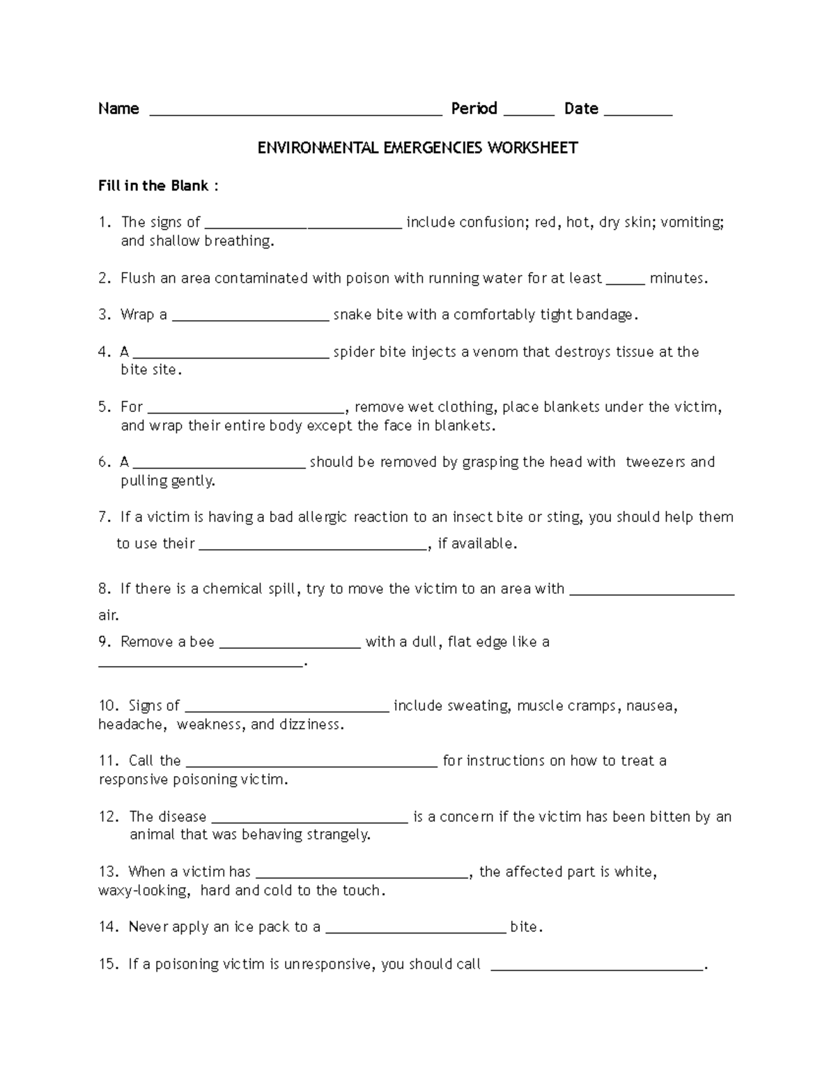5.5 Environmental Emergencies WS no KEY - Name ...