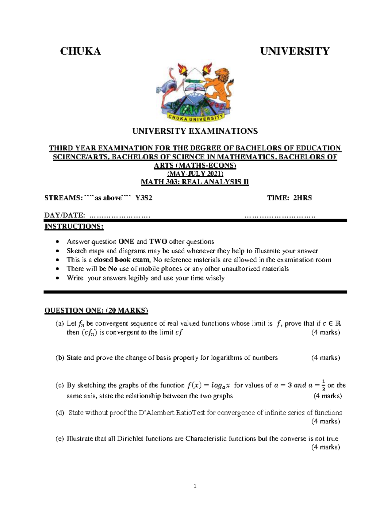 MATH303 Final Exam July 2021 - Real Analysis II Notes - Studocu