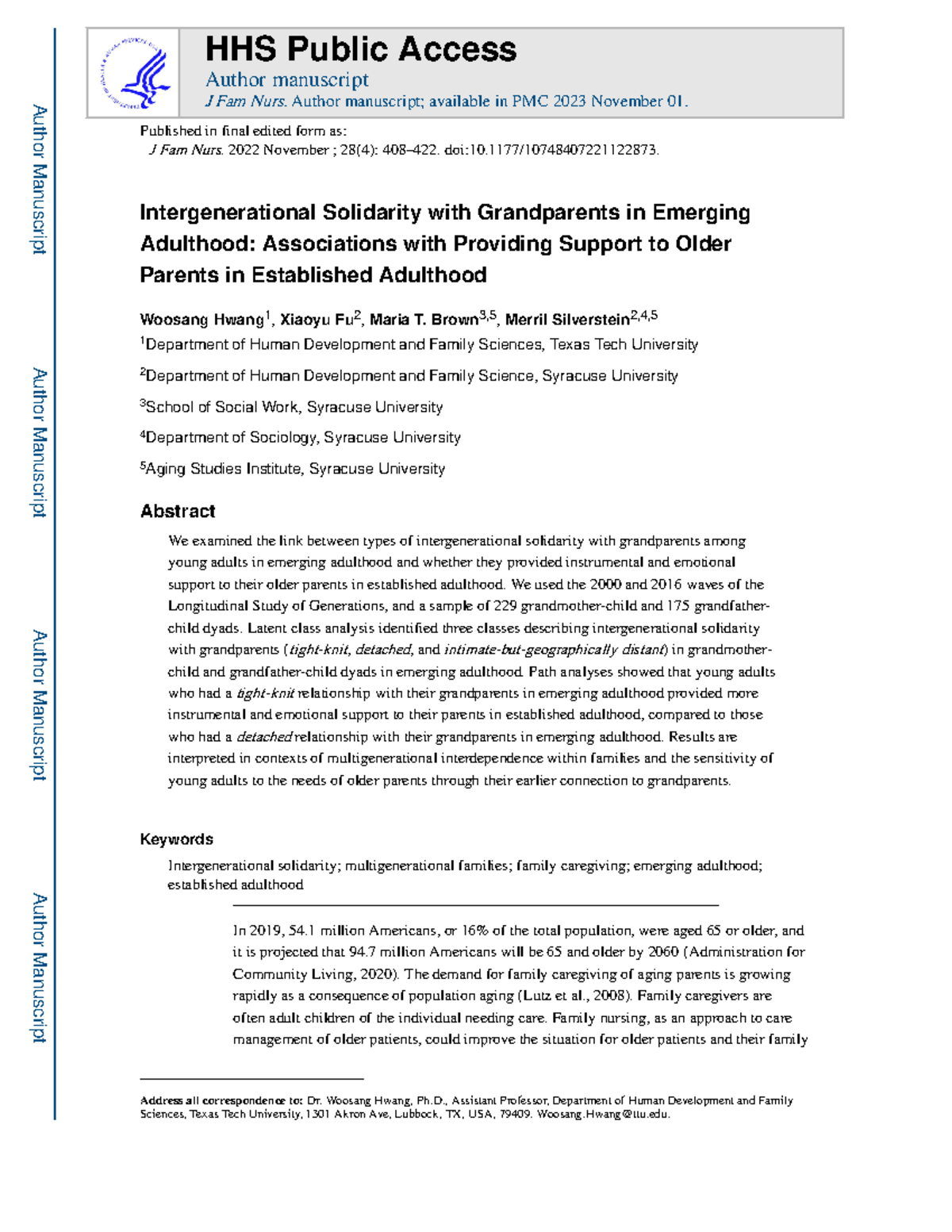 Intergenerational Solidarity with Grandparents in Emerging Adulthood ...