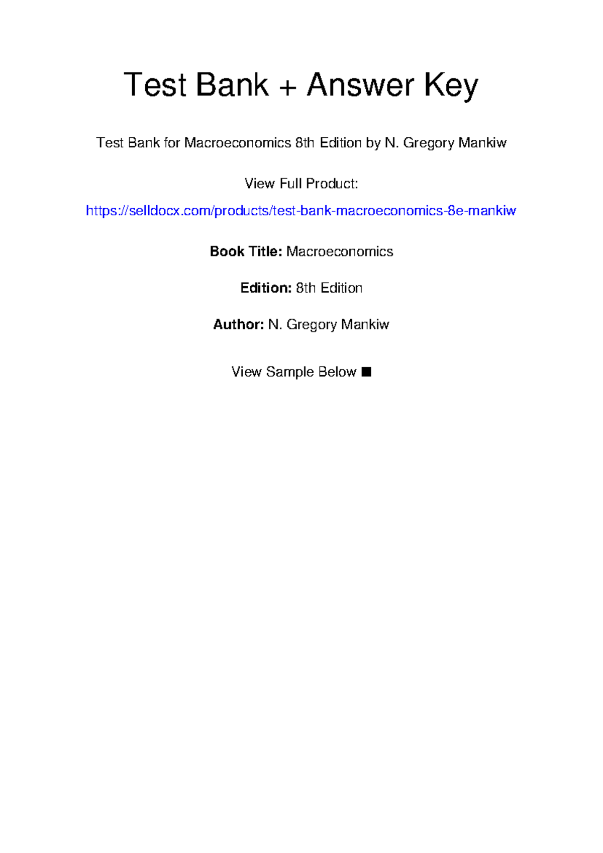 Test Bank Answers for Macroeconomics 8th Edition by Mankiw - Studocu