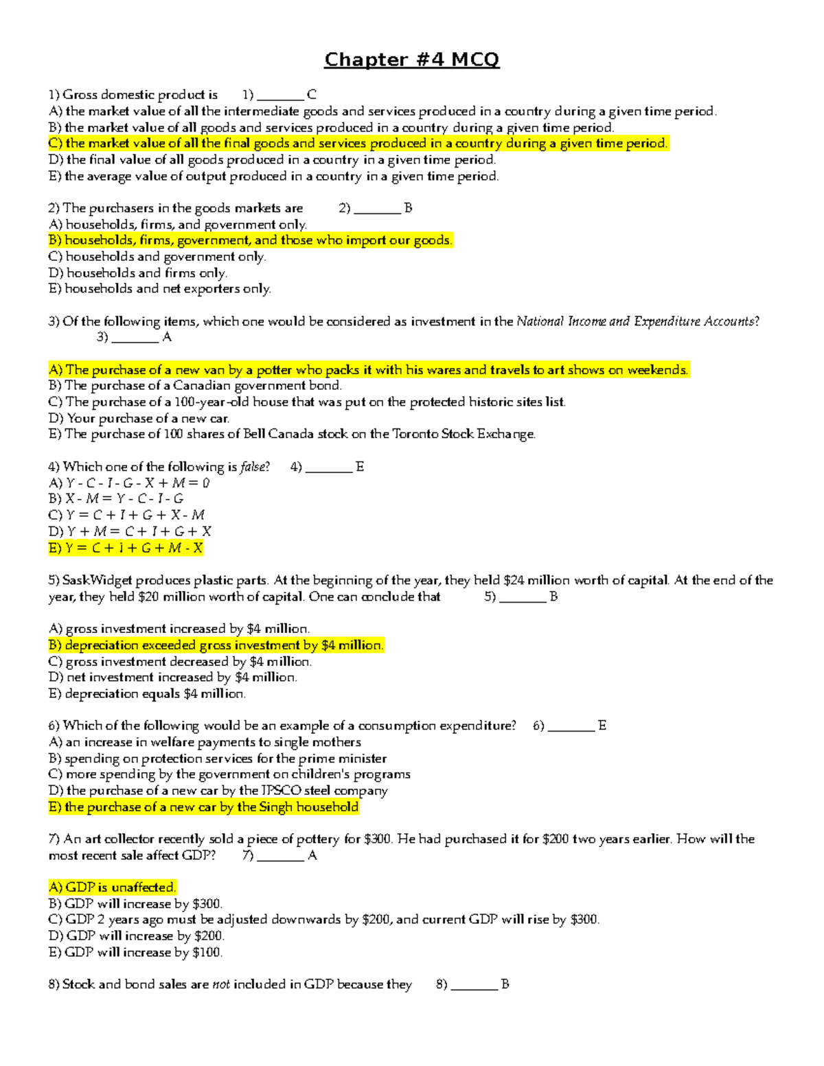 Chapter 4 mpc- macroeconomics - Chapter #4 MCQ Gross domestic product ...