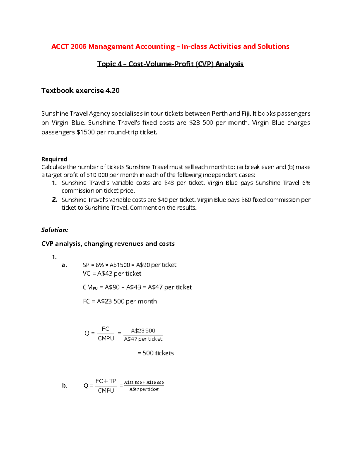 ACCT 2006 Management Accounting Week 4 Activities & Solutions - Studocu