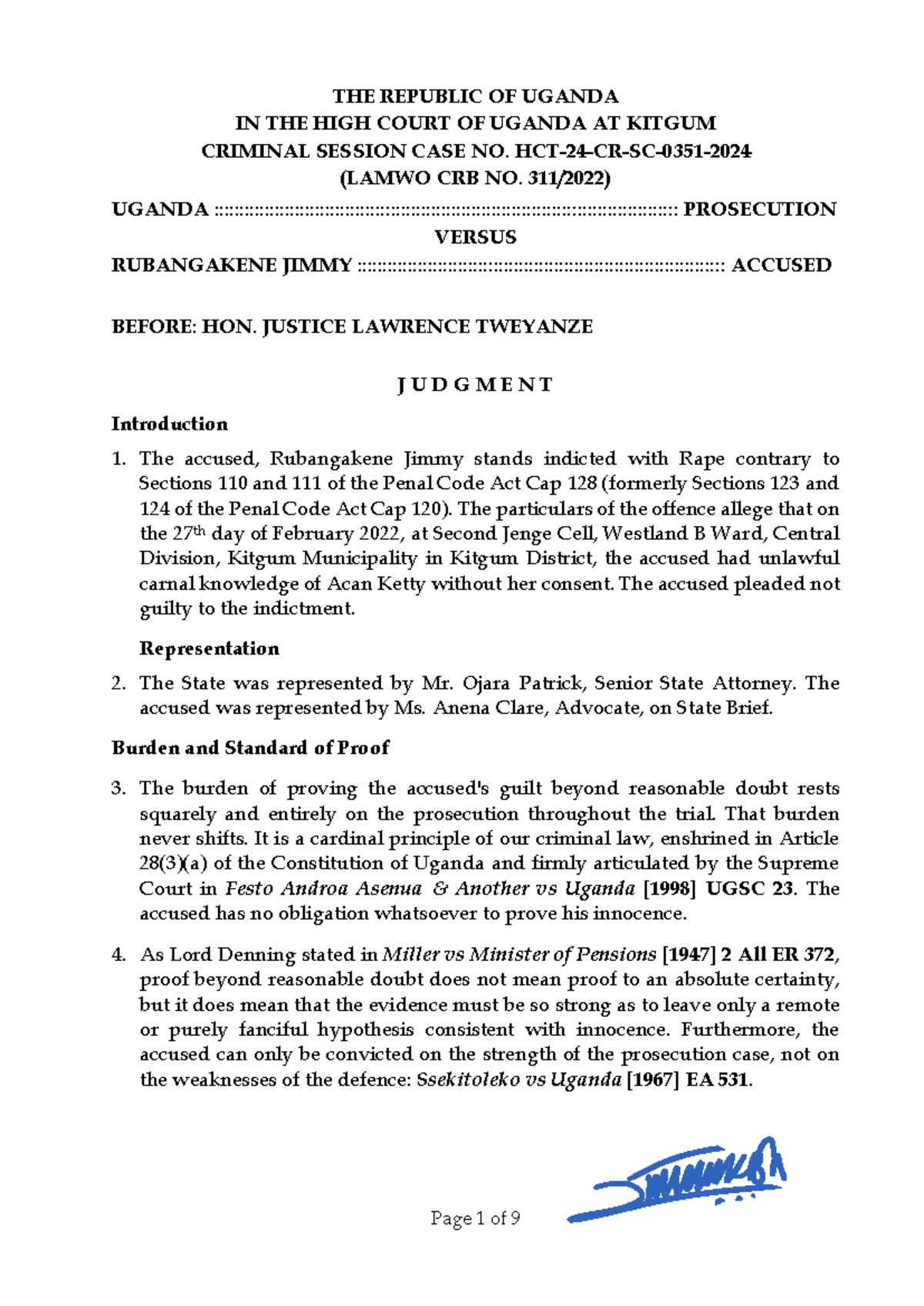 Uganda v Rubangakene Jimmy: High Court Judgment on Rape Case (2026 ...