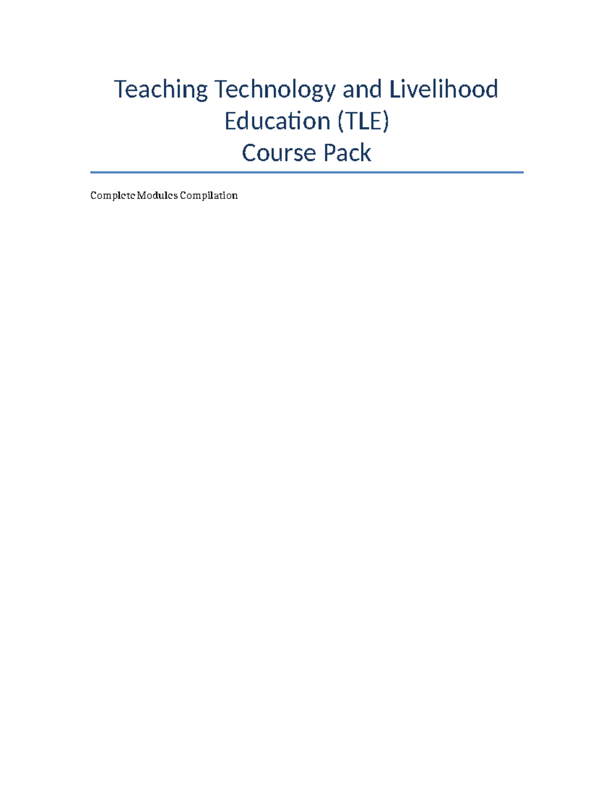 Teaching TLE (Technology and Livelihood Education) Course Pack ...