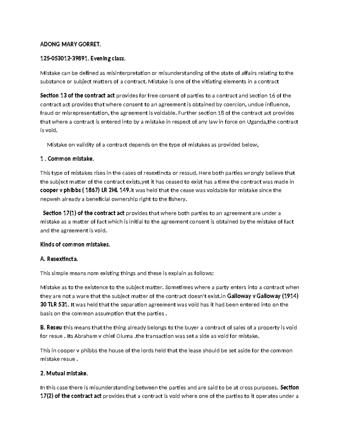 Contract Law: Understanding Mistakes in Agreements (5013) - Studocu