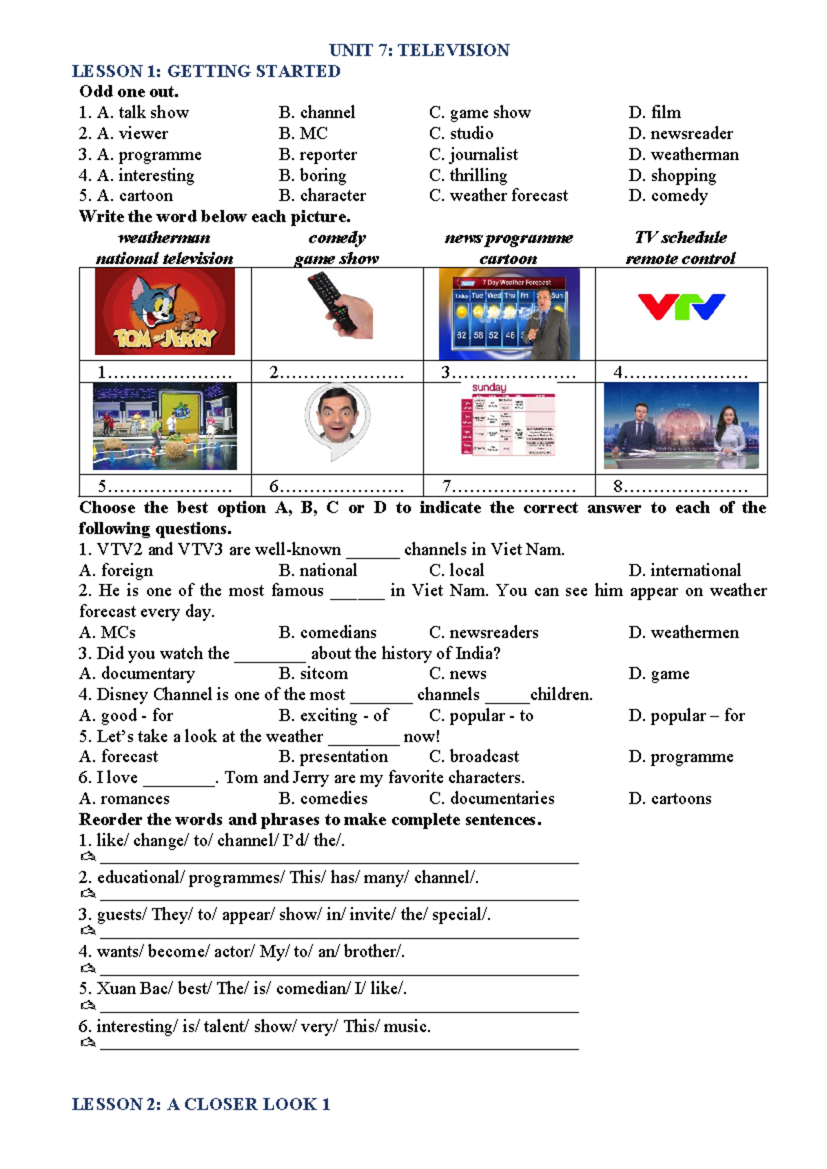 UNIT 7: TELEVISION LESSON 1-6 PRACTICE EXERCISES - Studocu