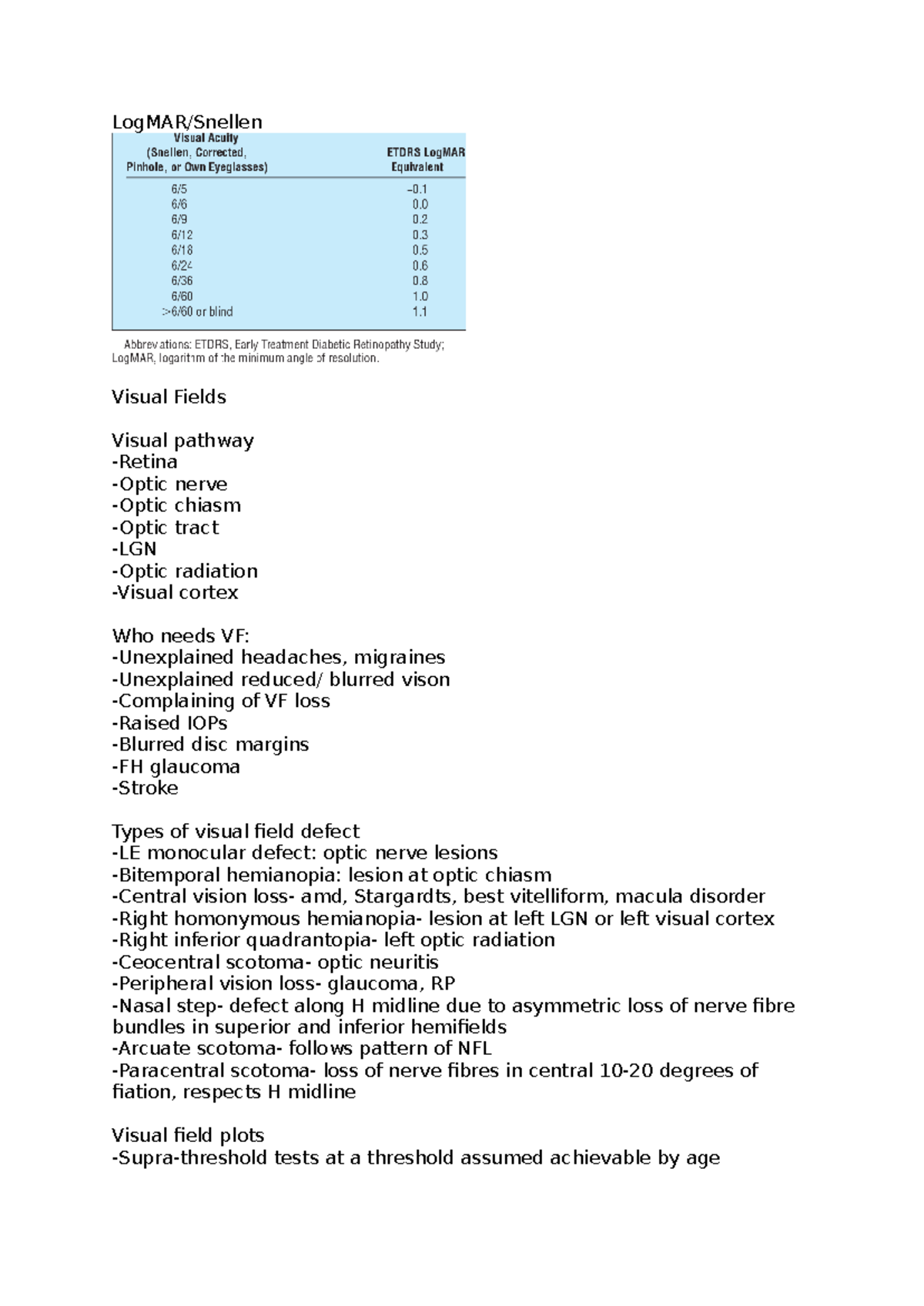 OSCE Visual Fields & Pathway Summary: Key Concepts & Defects - Studocu