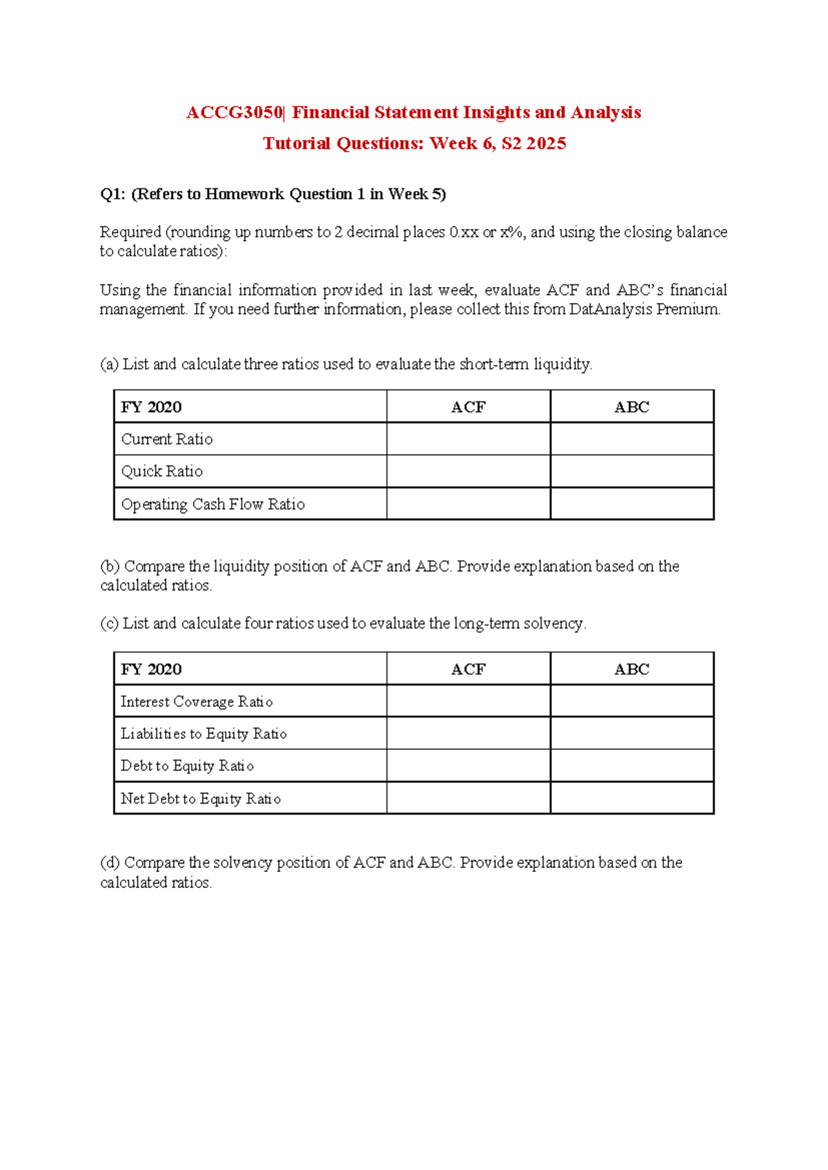 HW WK6 - Financial Statement Analysis & Ratio Evaluation - Studocu