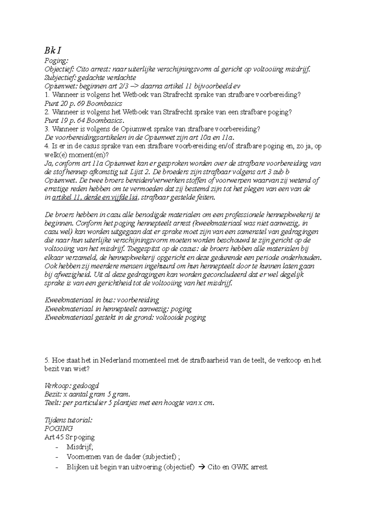OWG Strafrecht Essay Notes: Poging en Voorbereiding 2023-2024 - Studeersnel
