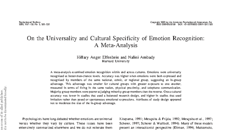 Universality and Cultural Specificity of Emotion Recognition (PSY 2002 ...