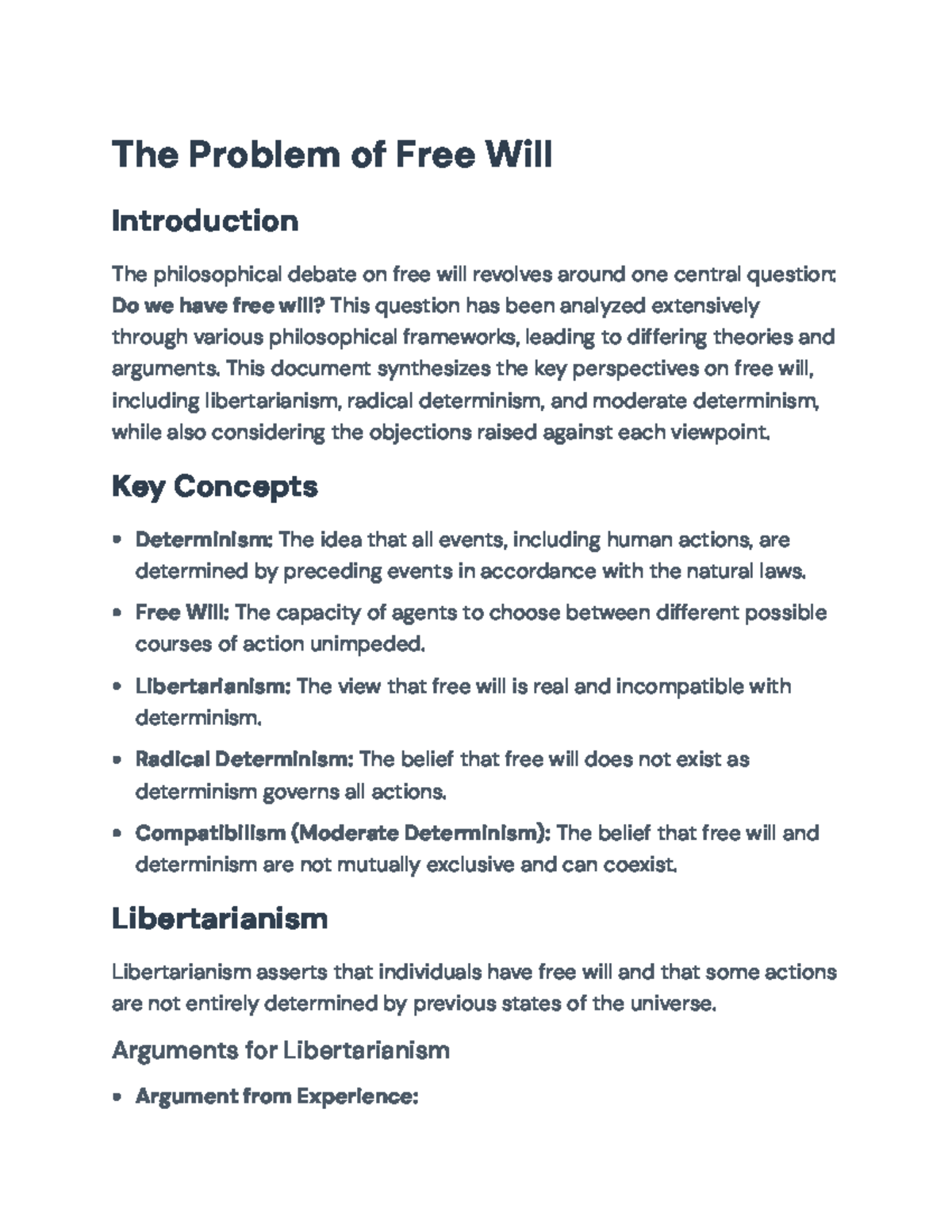 Exploring Free Will: Key Philosophical Perspectives & Theories - Studocu