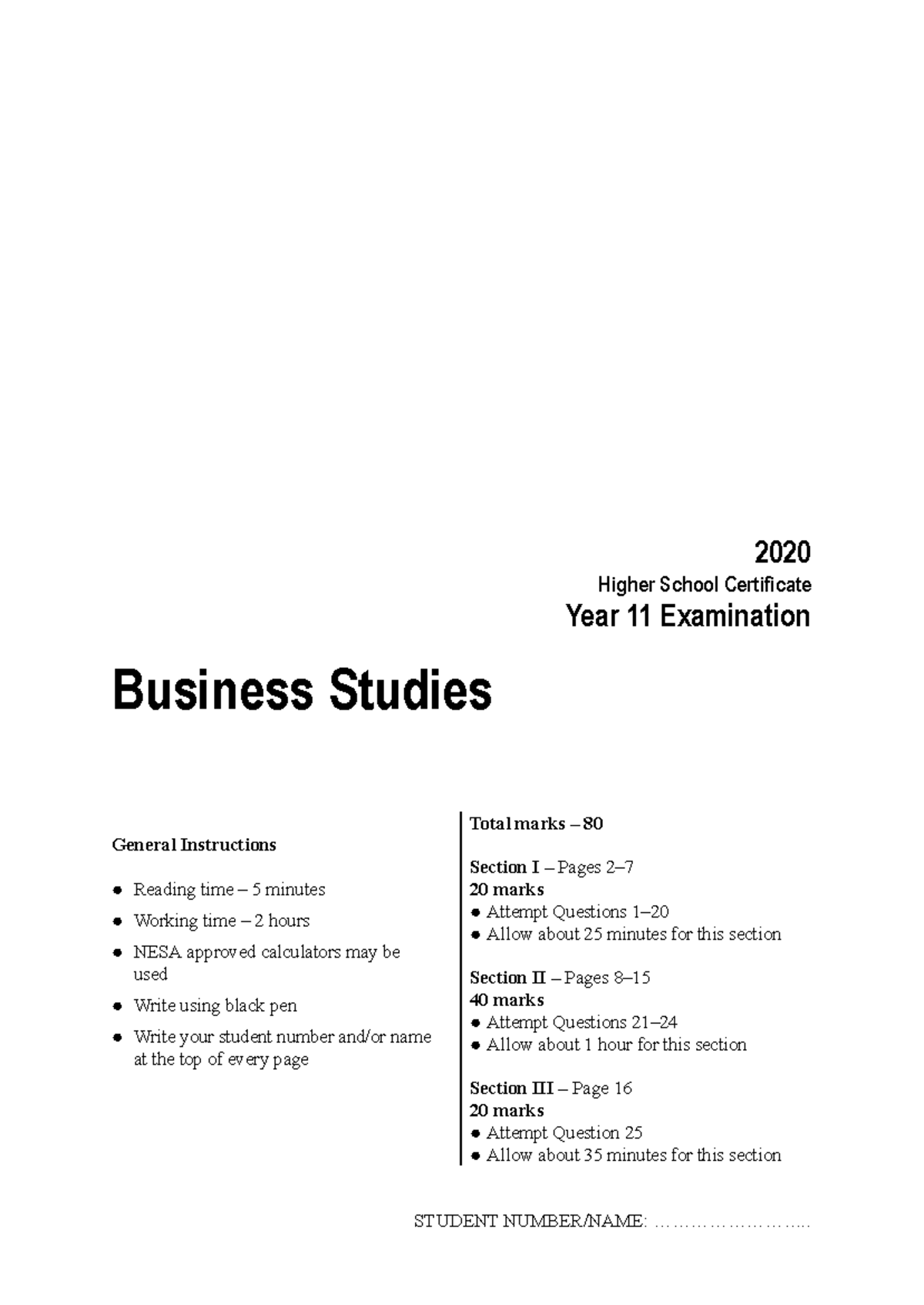 Copy of Business Studies Yr 11 Questions 2020 - 2020 Higher School ...