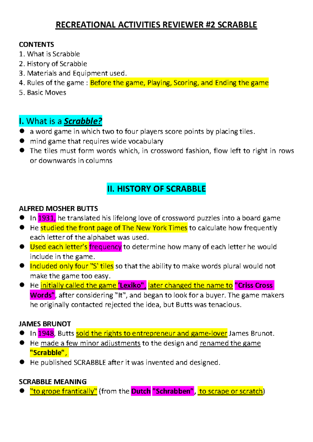 Lesson 2 Scrabble Recreational Activities Reviewer - RECREATIONAL ...
