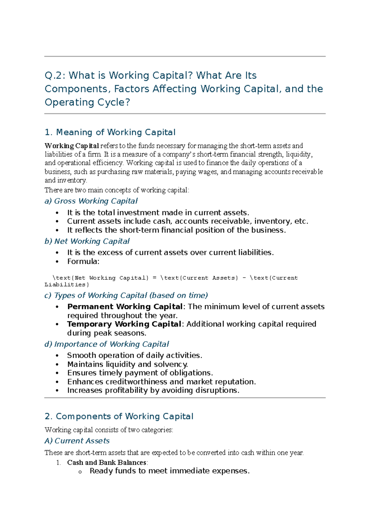 Working Capital Overview: Components, Factors, and Operating Cycle ...
