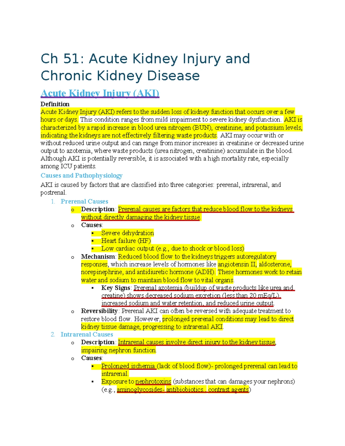 Ch 51 AKI and CKD Study Notes for Nursing Students - Studocu