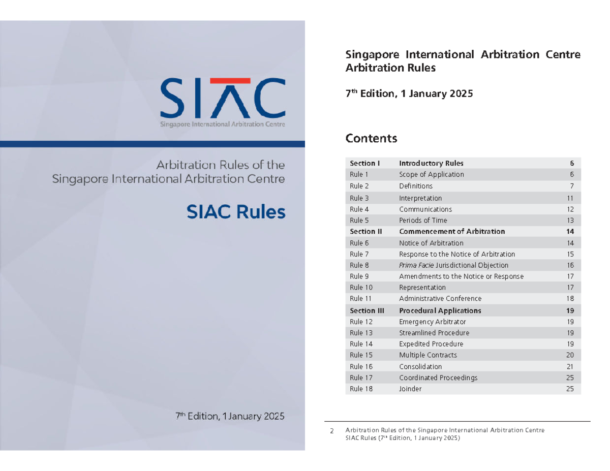 SIAC Arbitration Rules (7th Edition, 1 Jan 2025) - Complete Guide - Studocu