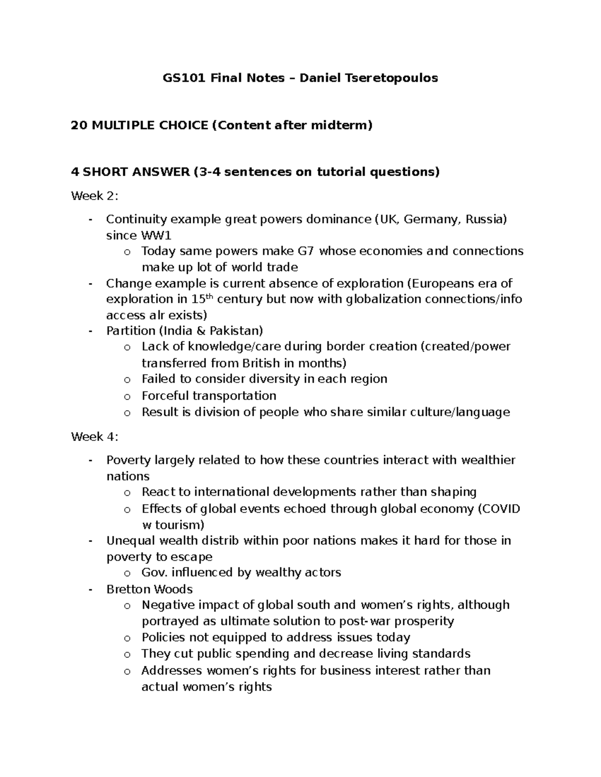 GS101 Final Exam Notes: Key Concepts and Global Issues - Studocu