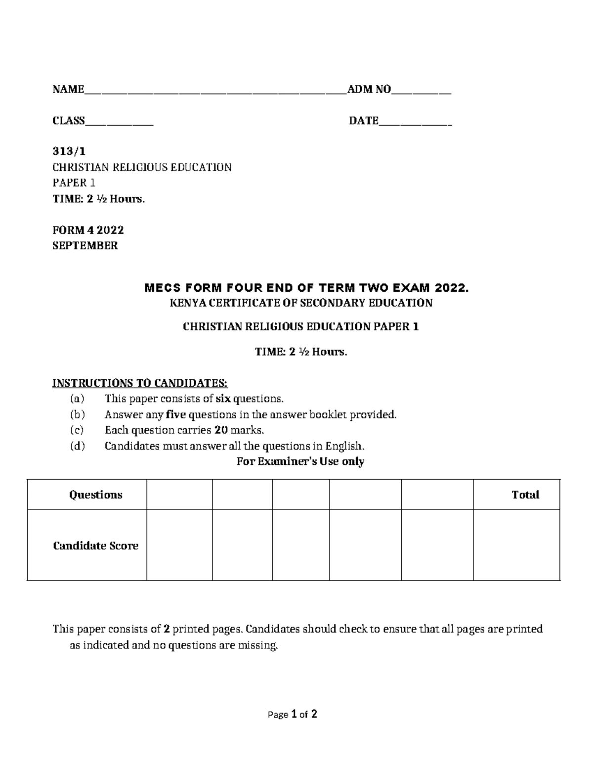 EXTRA COUNTY SCHOOLS CHEMISTRY Paper 3 Form 4 End Term Exam - Studocu