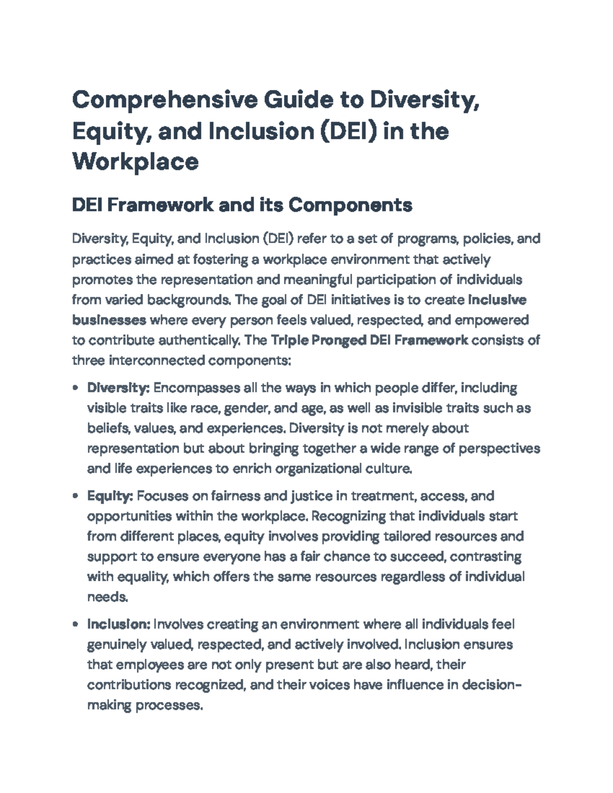 Comprehensive DEI Framework: Enhancing Workplace Diversity & Inclusion ...