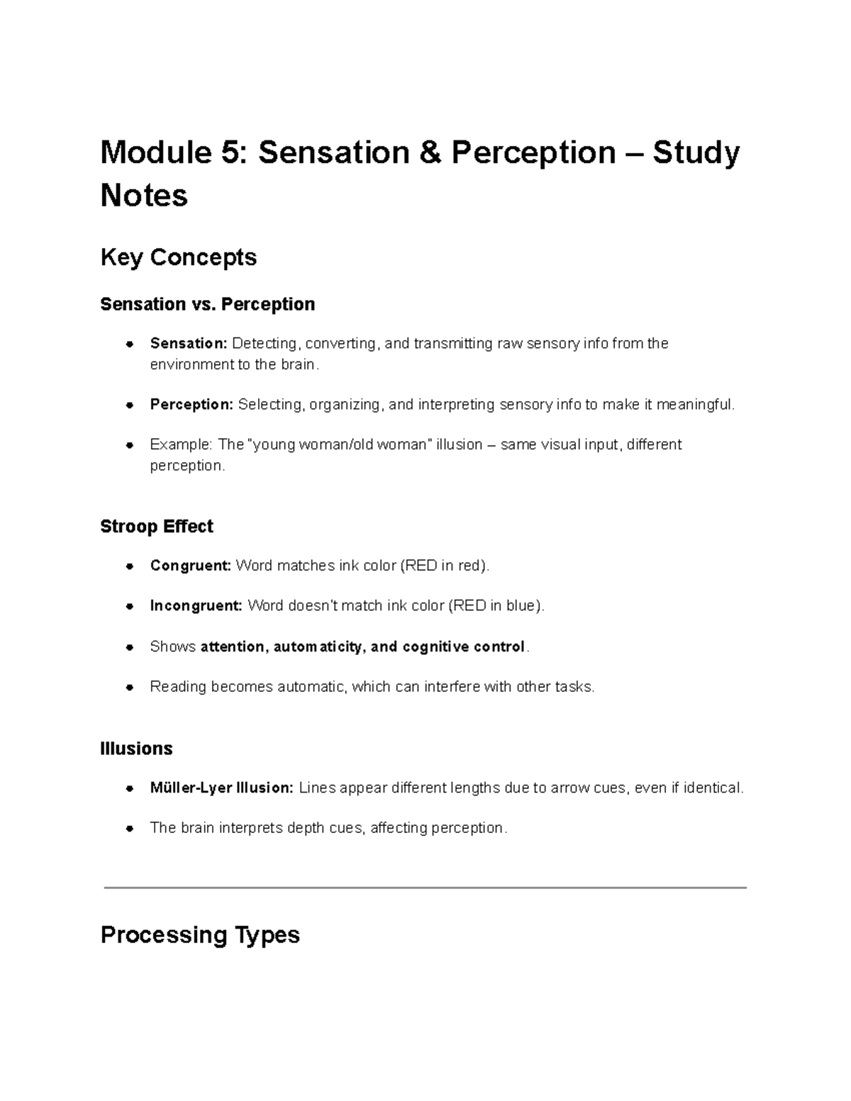 Module 5: Sensation & Perception Study Notes - Key Concepts - Studocu