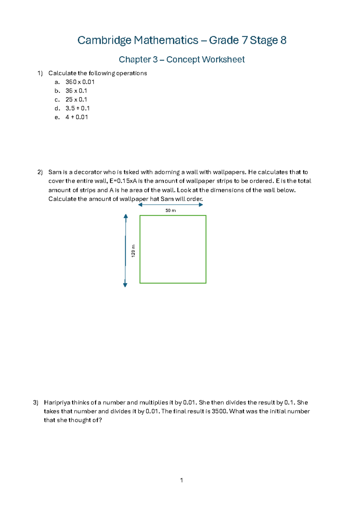 Grade 7 Math – Chapter 3 Additional Concept Worksheet - Studocu