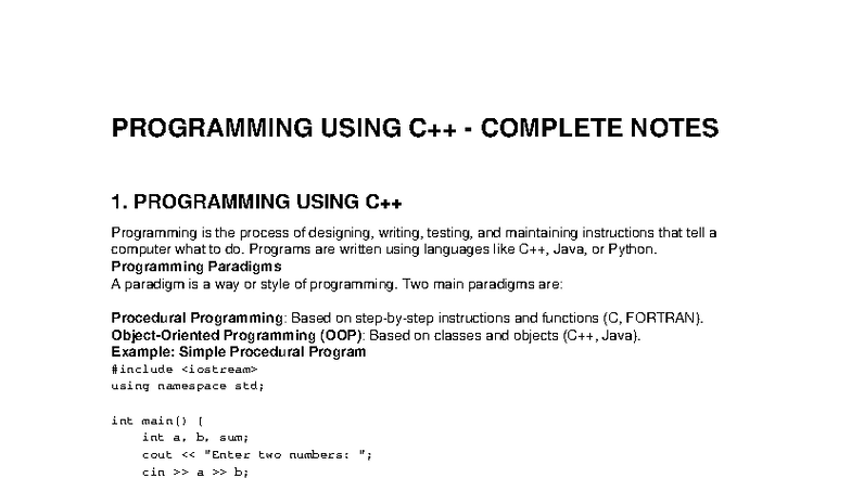 Programming Notes C++ - PROGRAMMING USING C++ - COMPLETE NOTES 1 ...