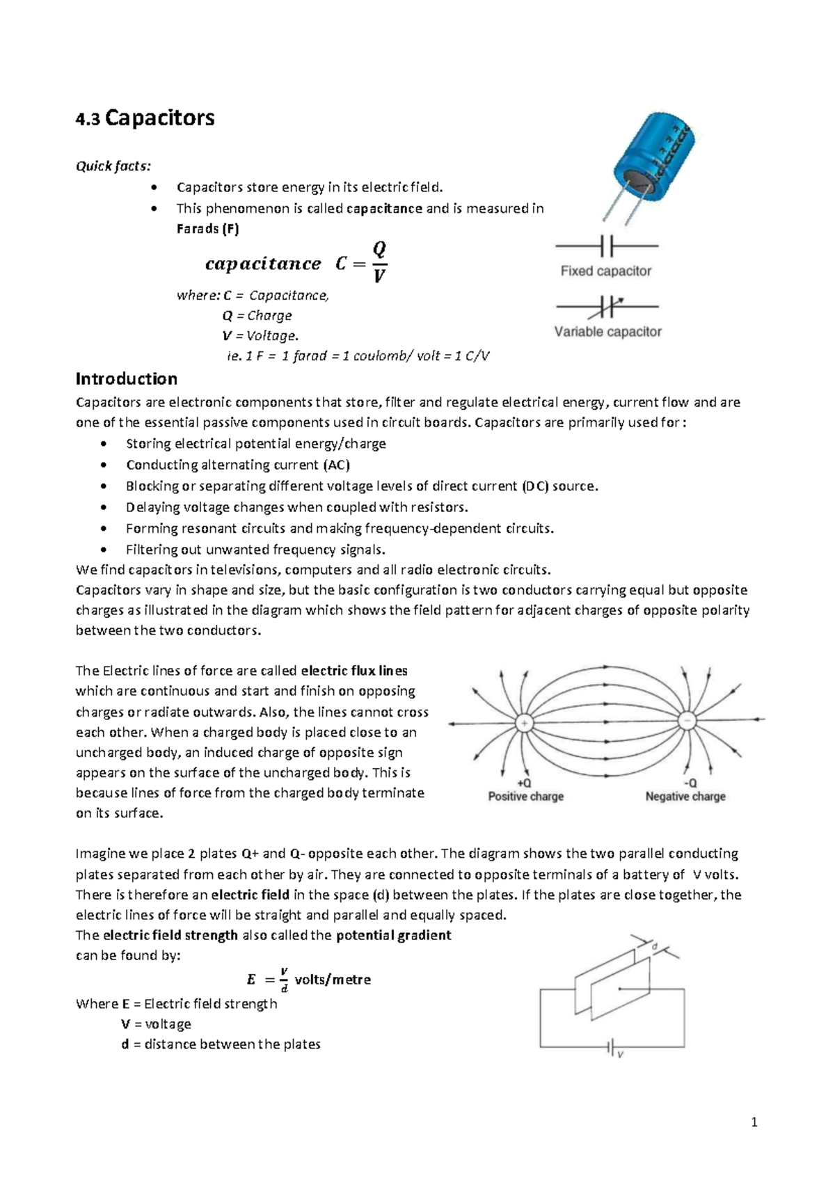 4.3 Capacitors: Key Concepts and Applications - Studocu