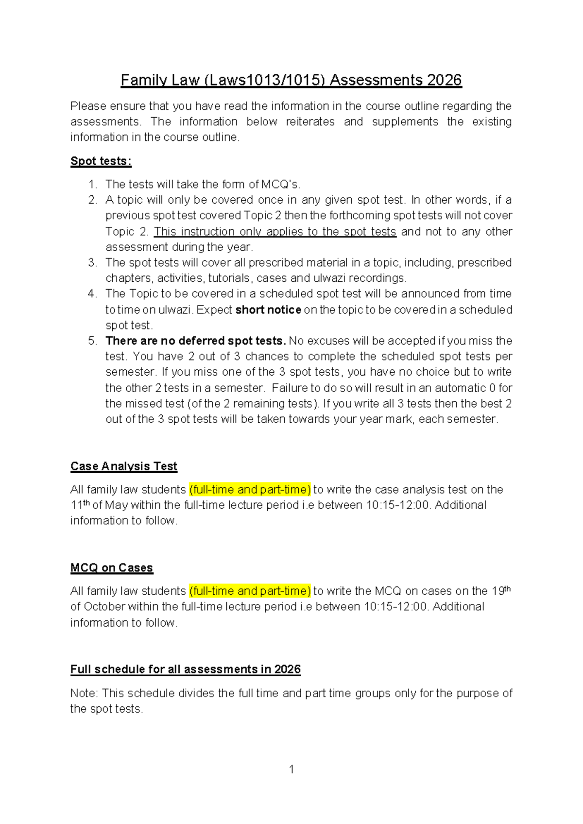 Family Law Assessments 2026: Spot Tests & Case Analysis Guide - Studocu