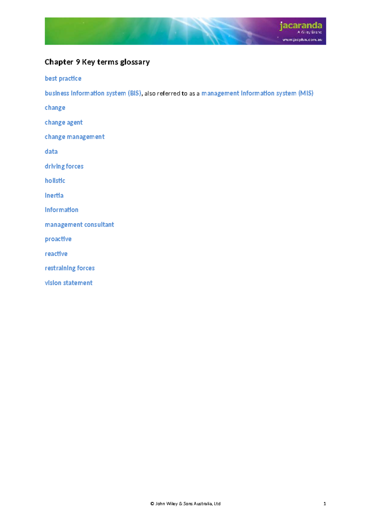 Chapter 9 Glossary - Chapter 9 Key terms glossary best practice ...