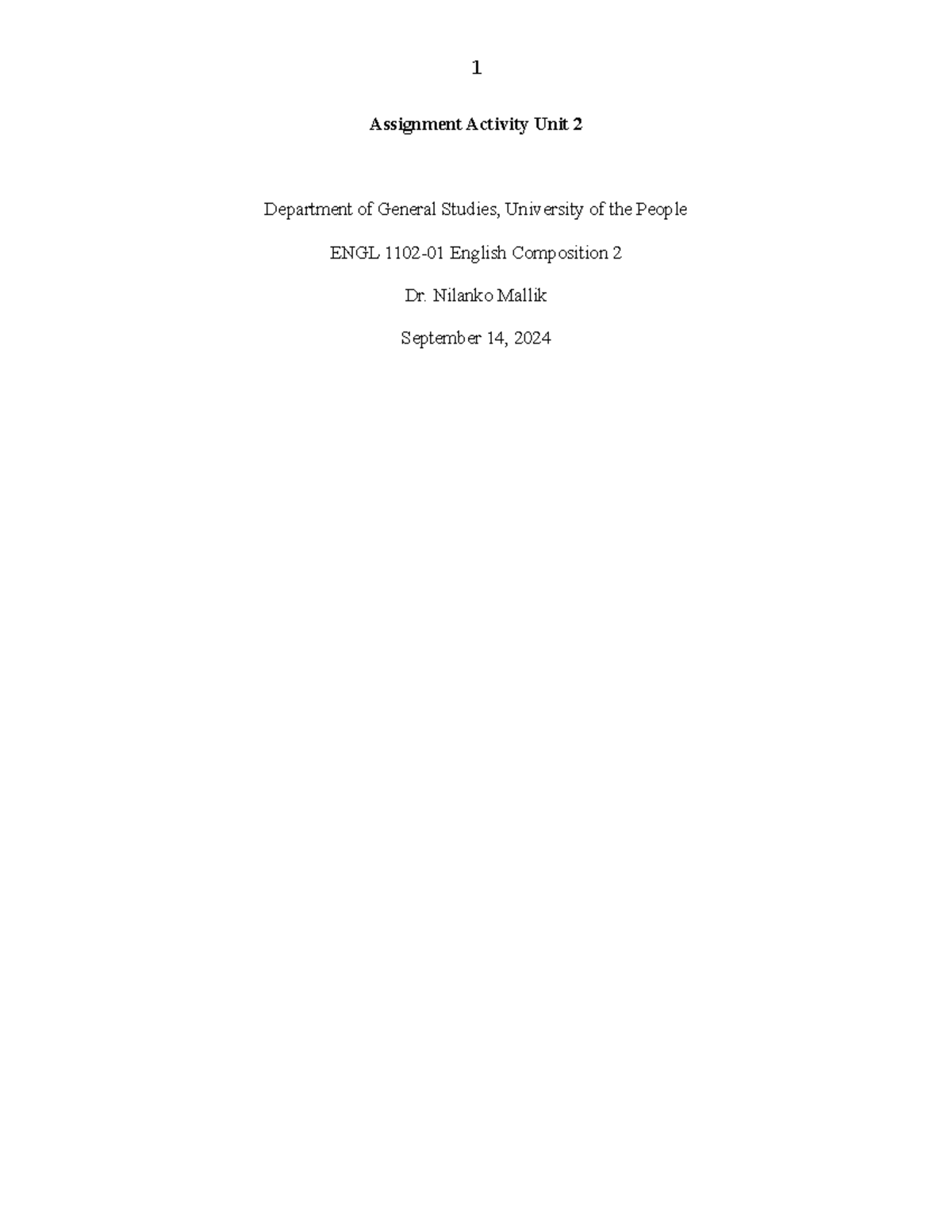 ENGL 1102-01 Assignment Activity Unit 2 - Assignment Activity Unit 2 ...
