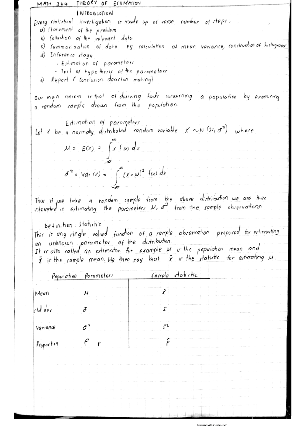 MATH 344 Final Exam Notes: Theory of Estimation Overview - Studocu