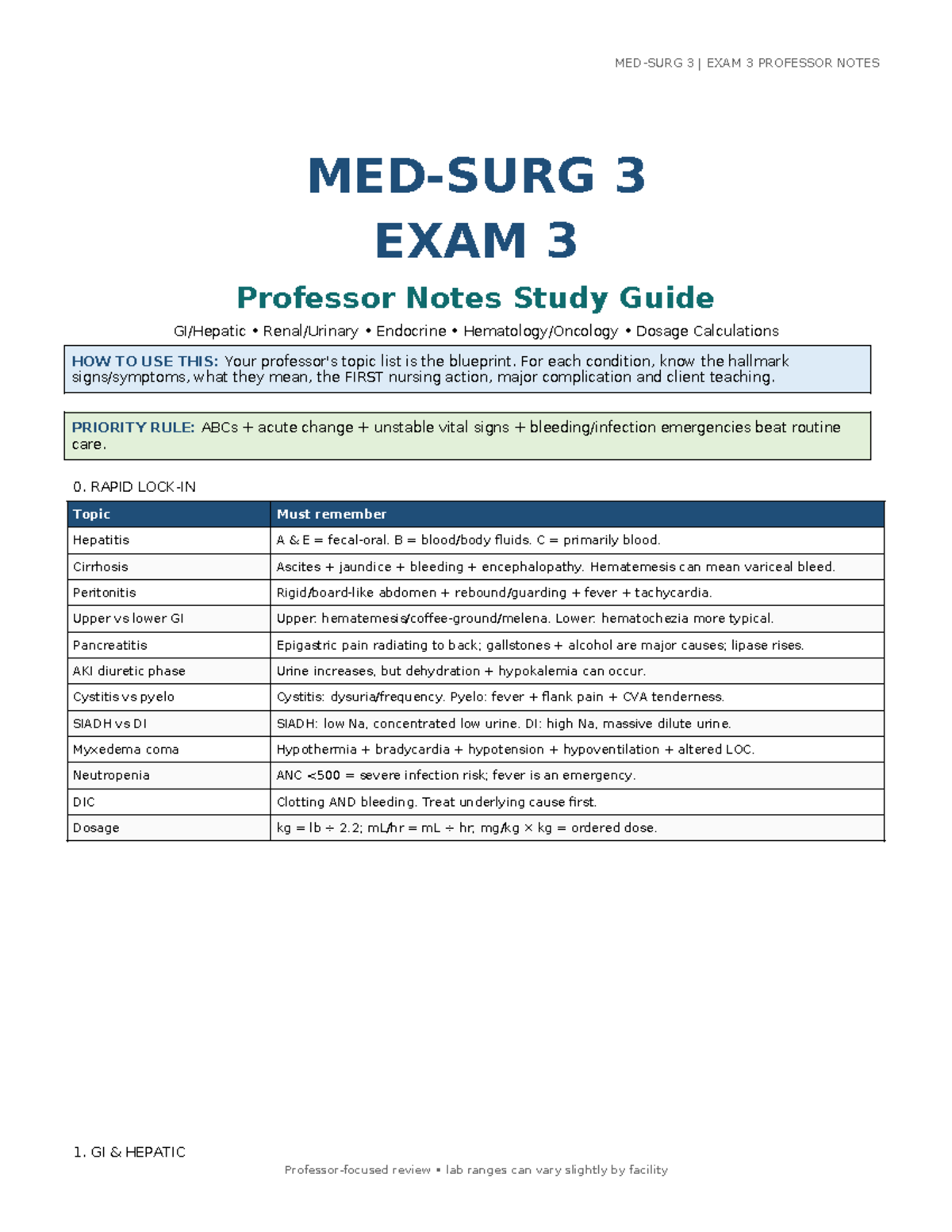 Med Surg 3 Exam 3 Study Guide: Key Concepts & Nursing Priorities - Studocu