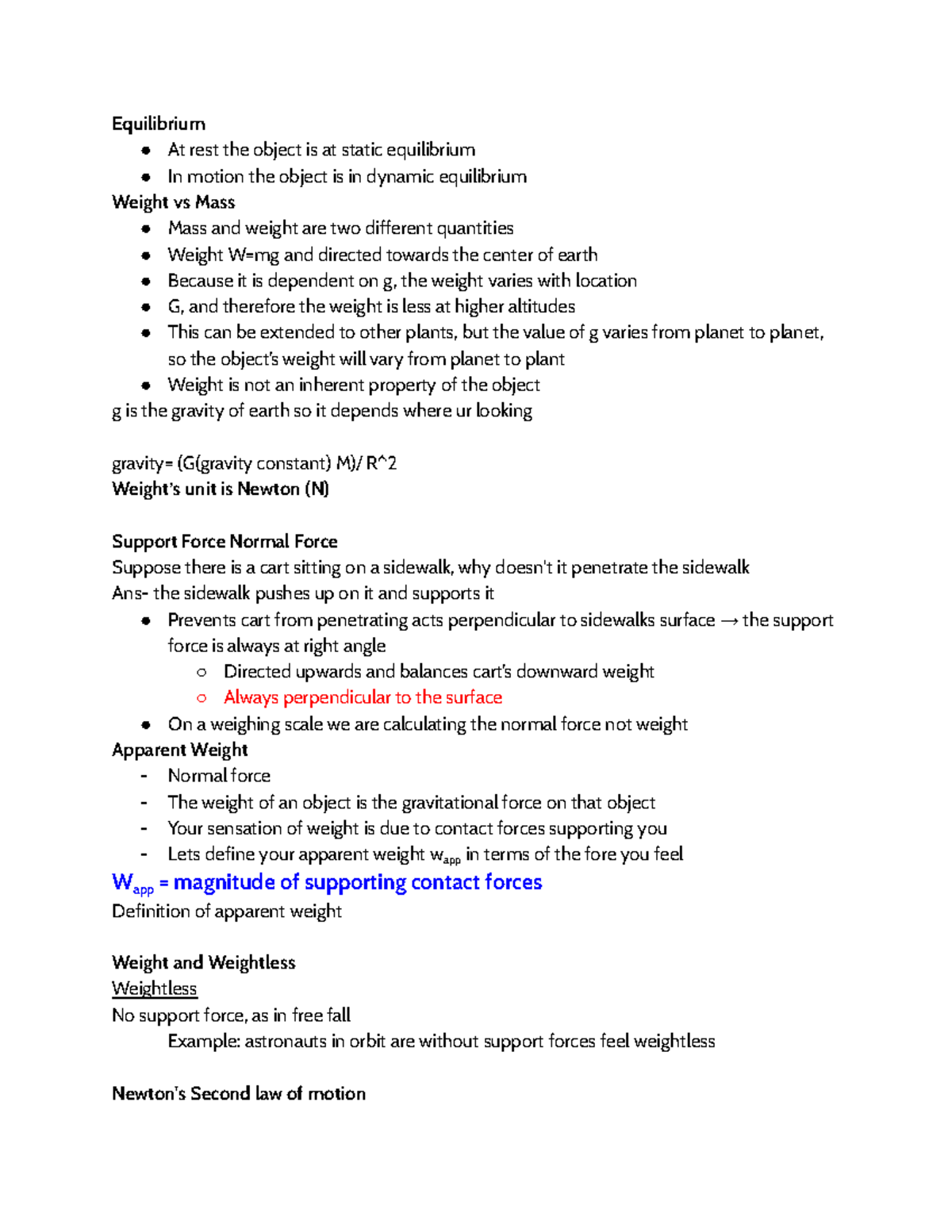 Conceptual Physics Lecture Notes: Equilibrium, Weight, and Motion - Studocu