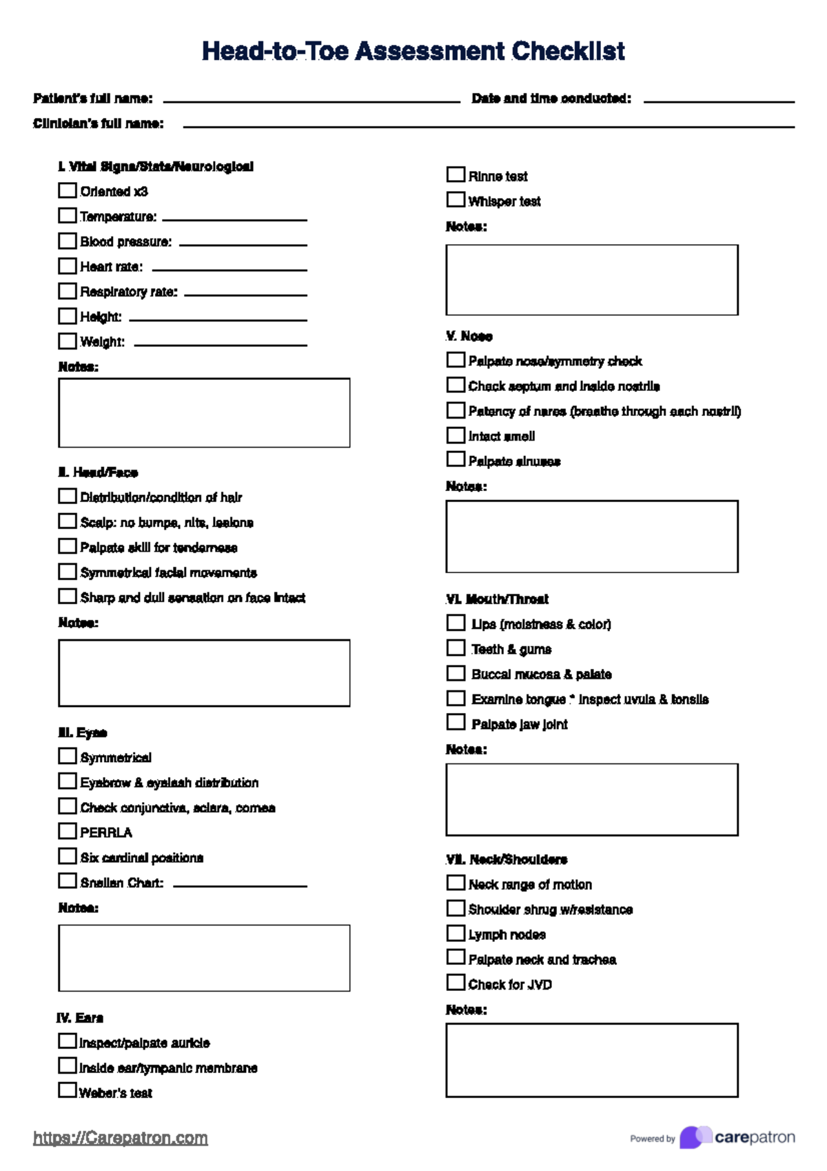 Head to toe assessment checklist nurs 105 studocu