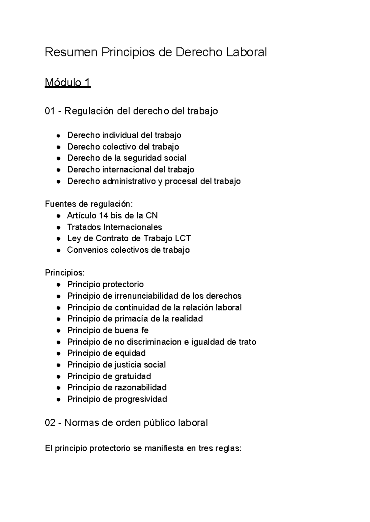 Resumen M1 y M2 - Parcial 1 - Principios de Derecho Laboral - Studocu