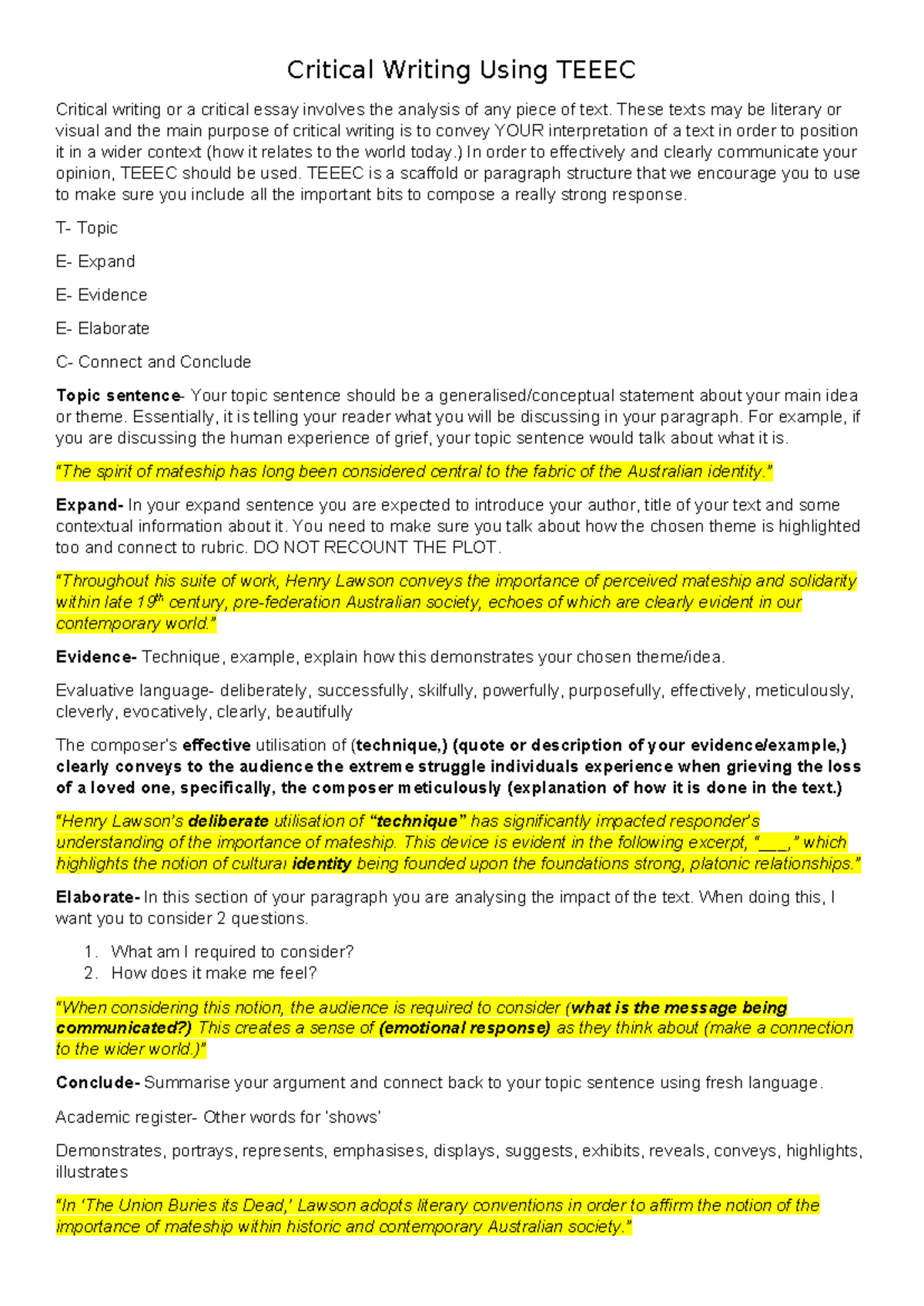 Critical Writing Strategies: Understanding TEEEC for Strong Essays ...