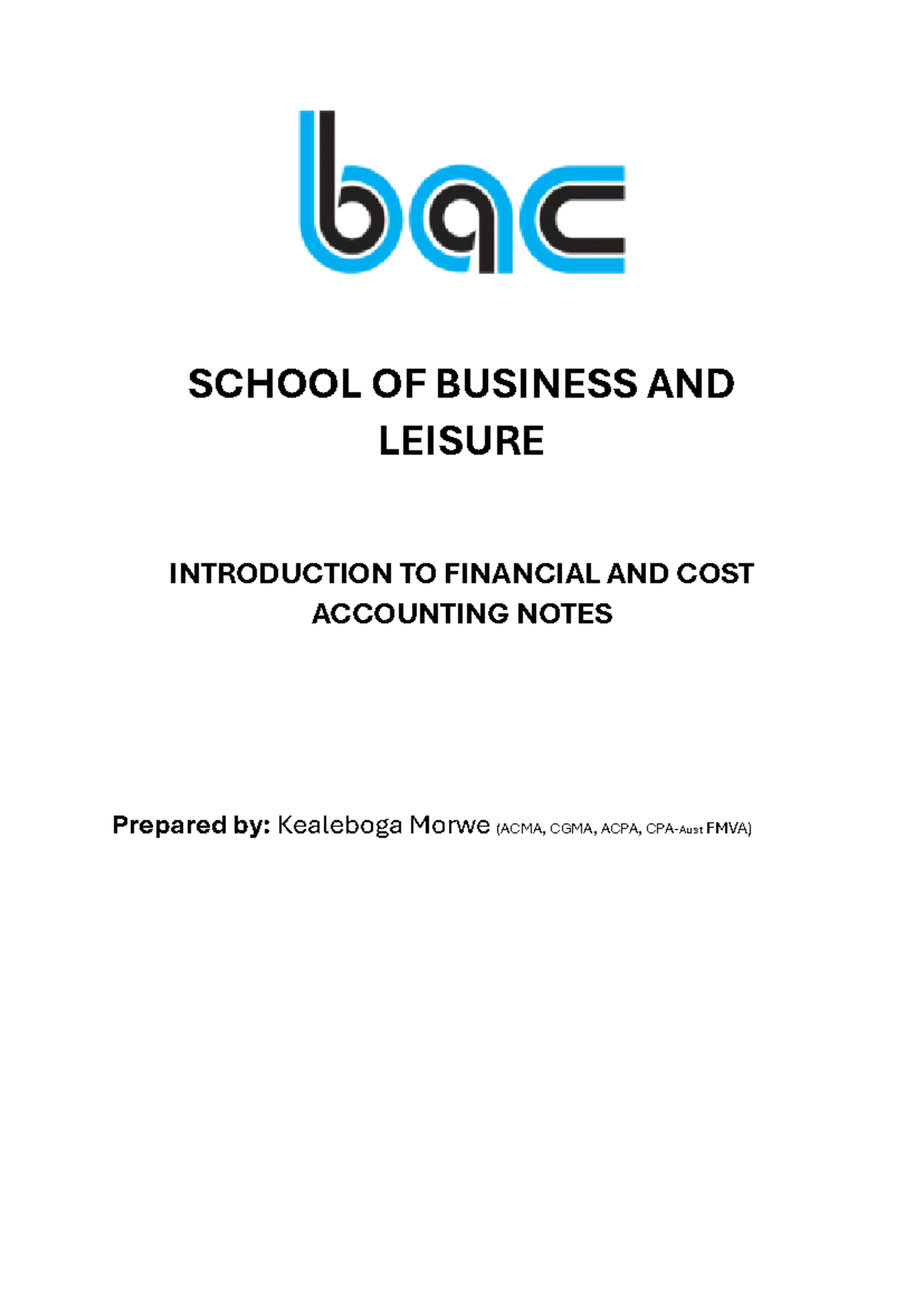 Introduction to Financial and Cost Accounting Notes (ACCT101) - Studocu
