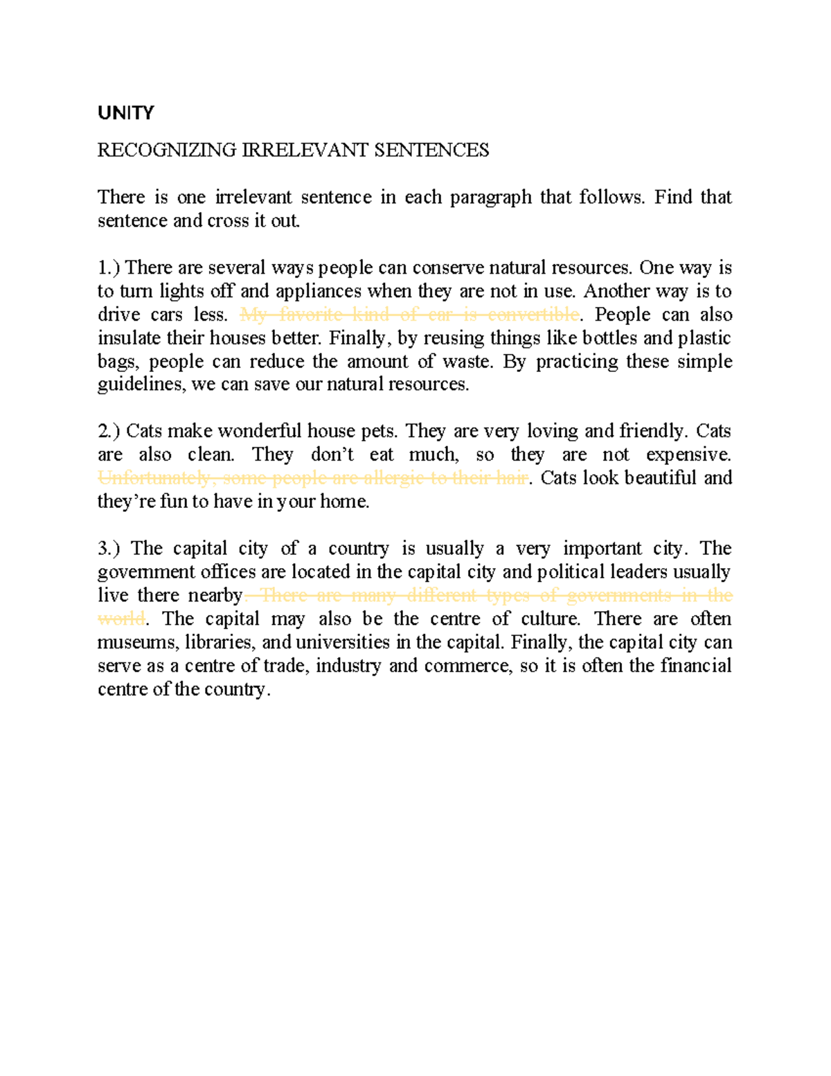 UNITY: IDENTIFYING IRRELEVANT SENTENCES IN PARAGRAPHS - Studocu