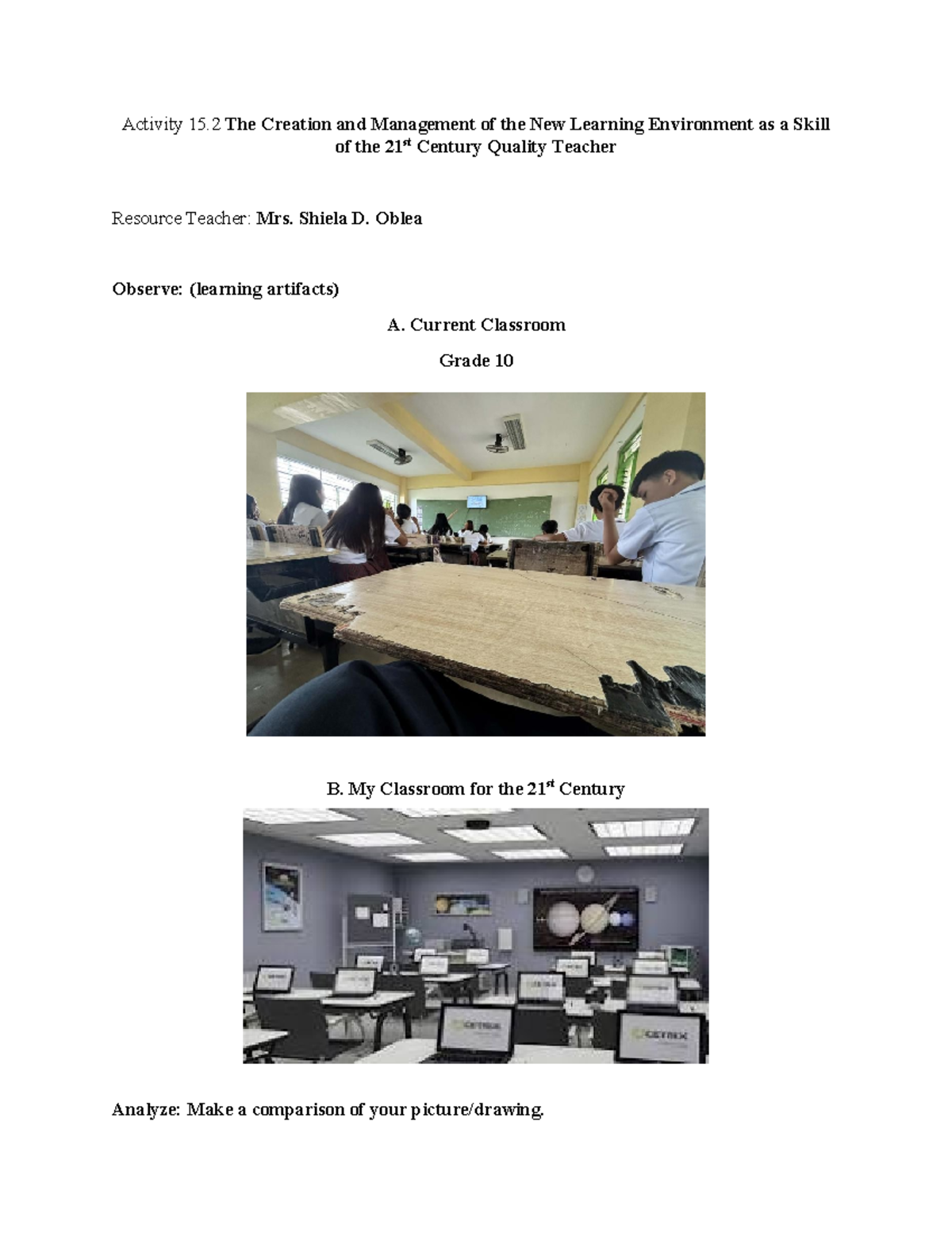 Activity 15.2: Creating a 21st Century Learning Environment - Studocu