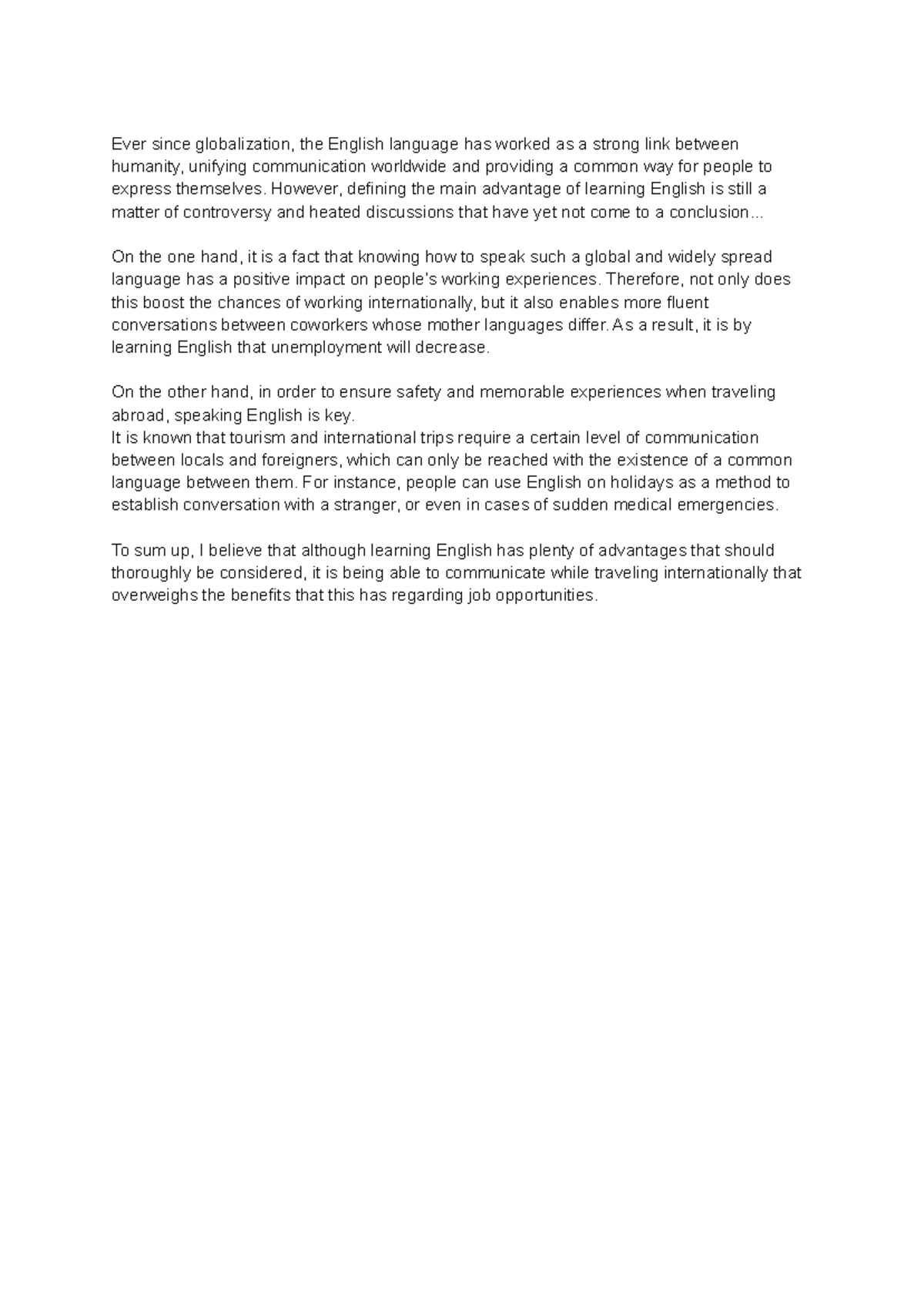 Essay: The Importance of Learning English in a Globalized World - Studocu