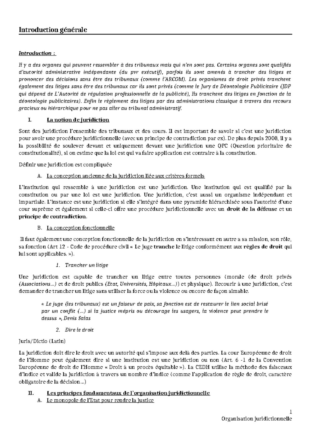 Introduction Générale sur les Juridictions et leur Fonctionnement - Studocu