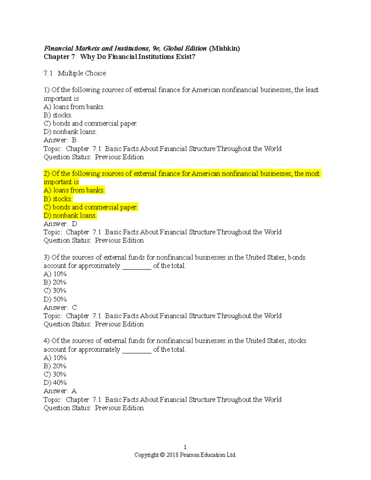 1292215054 FMI9ge Chapter 7: The Role of Financial Institutions - Studocu
