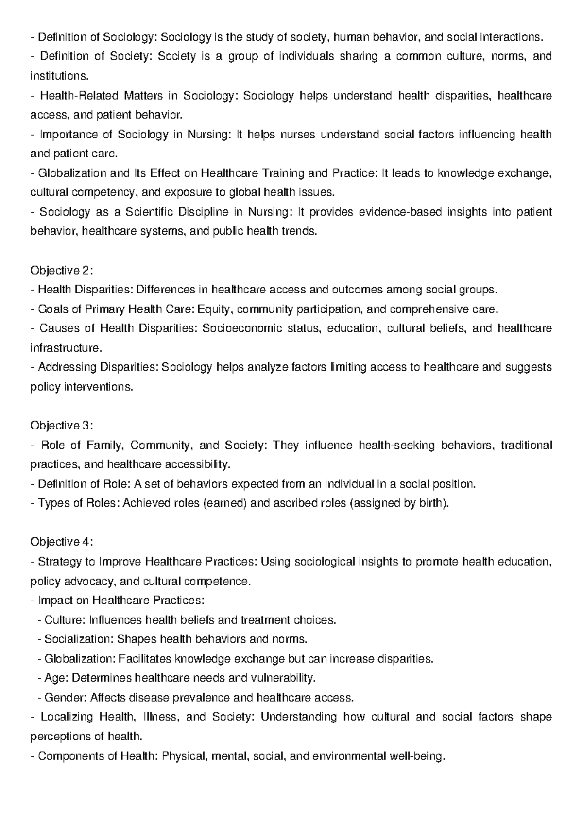 NSC 207 Final Exam: Key Concepts in Sociology for Nursing - Studocu