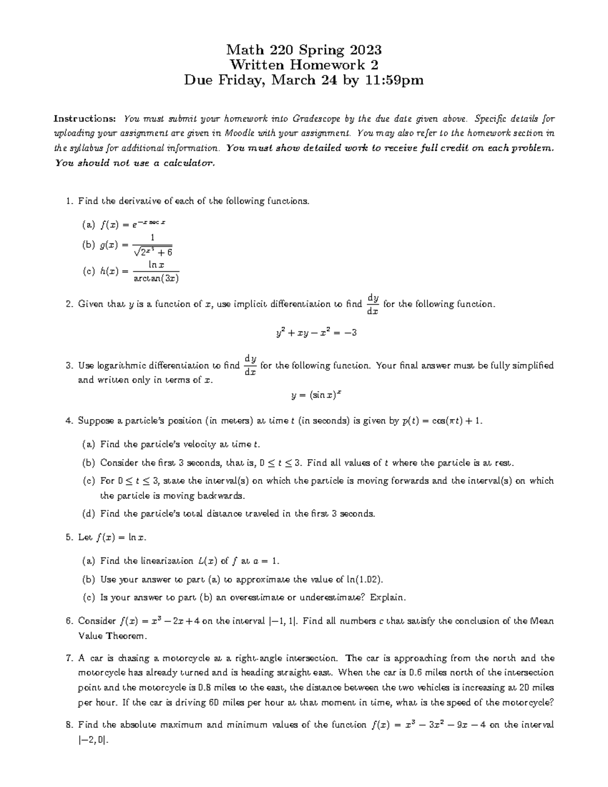 Math 220 Spring 2023: Written Homework 2 Solutions and Guidance - Studocu