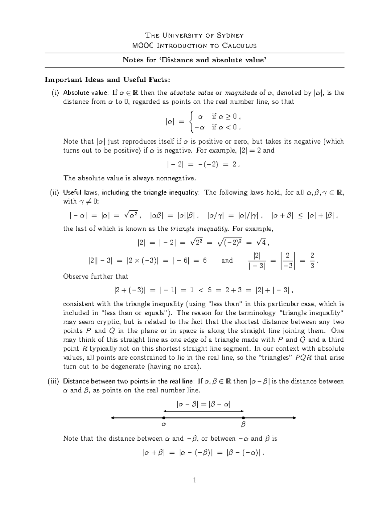 Notes on Absolute Value and Distance - MATH1010 - Studocu