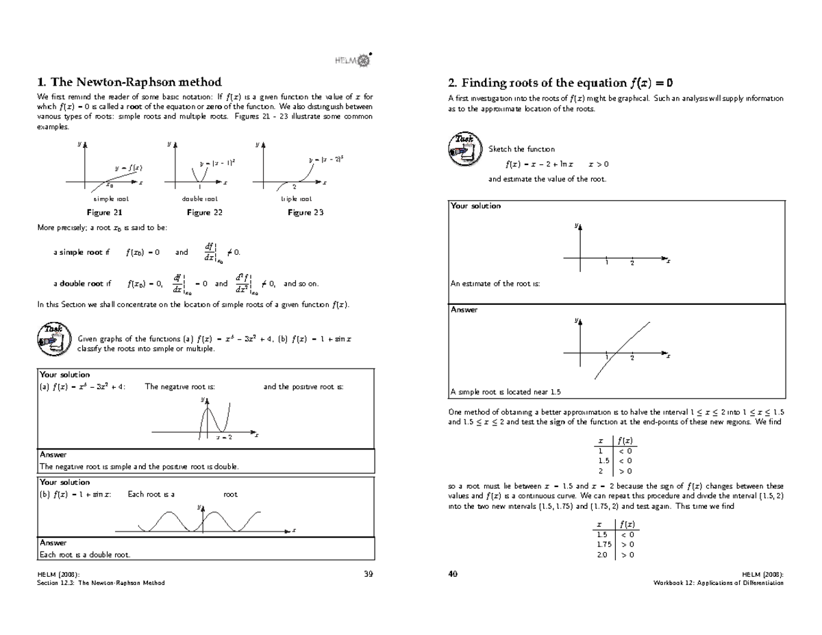 Newton-Raphson Method: Finding Roots of f(x) - HELM Notes - Studocu