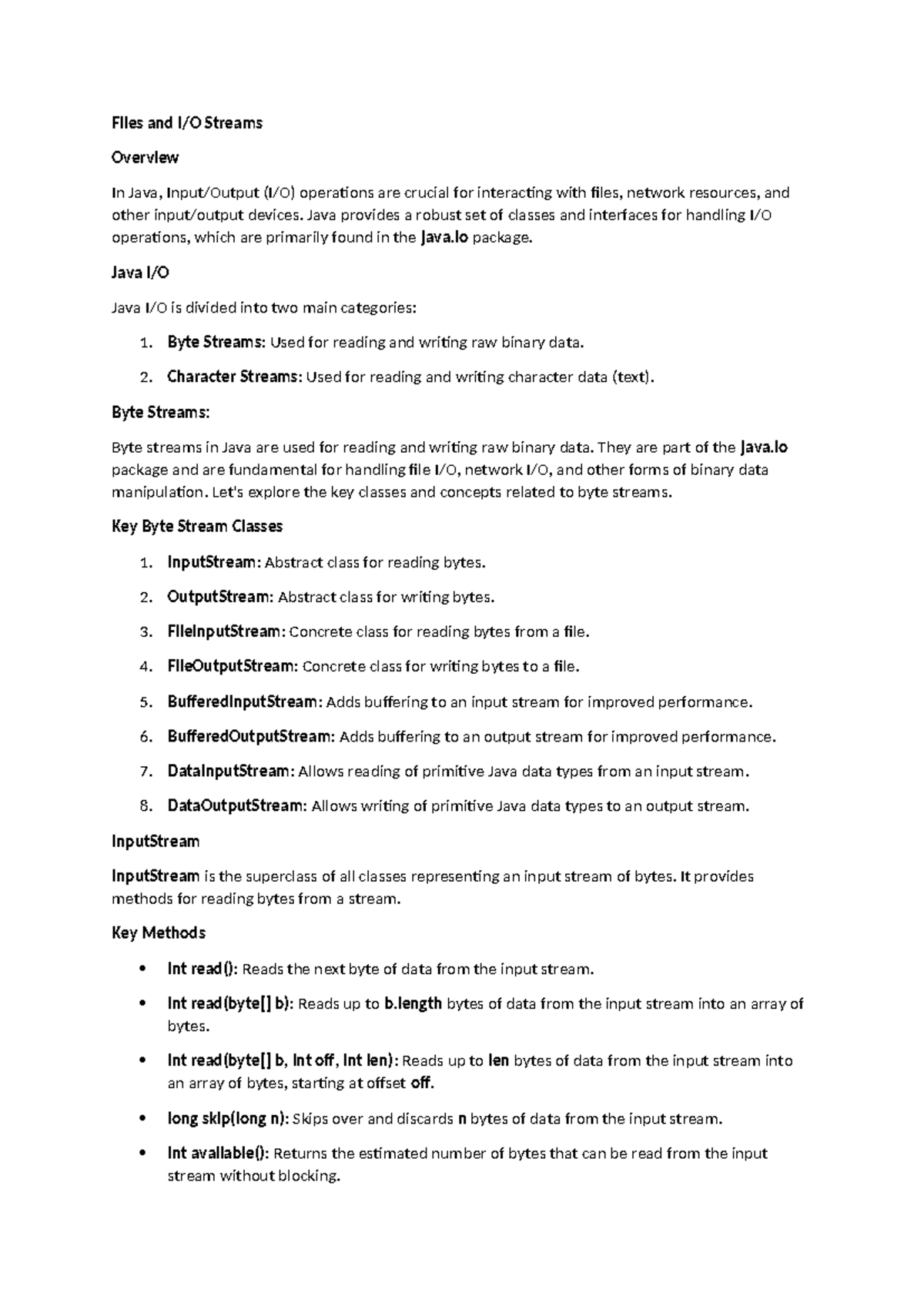 Java I/O - Comprehensive Lecture Notes on Files and Streams - Studocu
